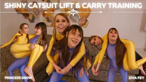 4K/ Ziva Fey - Shiny Catsuit Lift And Carry Training With Princess Snow