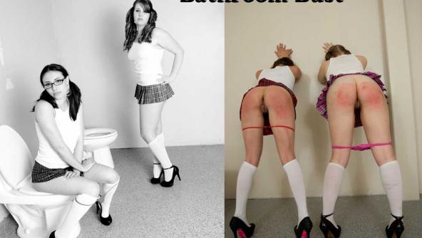 BATHROOM BUST- PRIVATE SCHOOL FOR GIRLS- Spanked by the Janitor