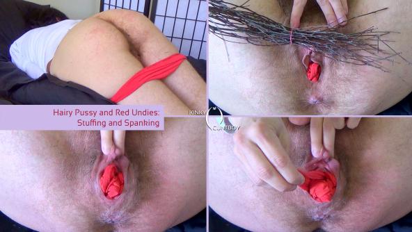 Hairy Pussy and Red Undies : Stuffing and Spanking