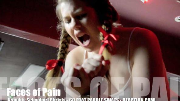 Faces of Pain - Naughty Schoolgirl Christy - 60 Sobbing Paddle Swats - Reaction Cam