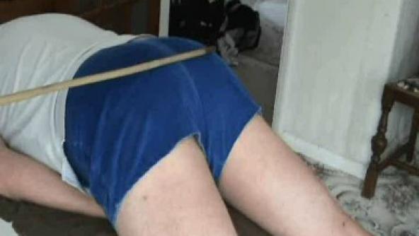 caned in little blue cord shorts and bare